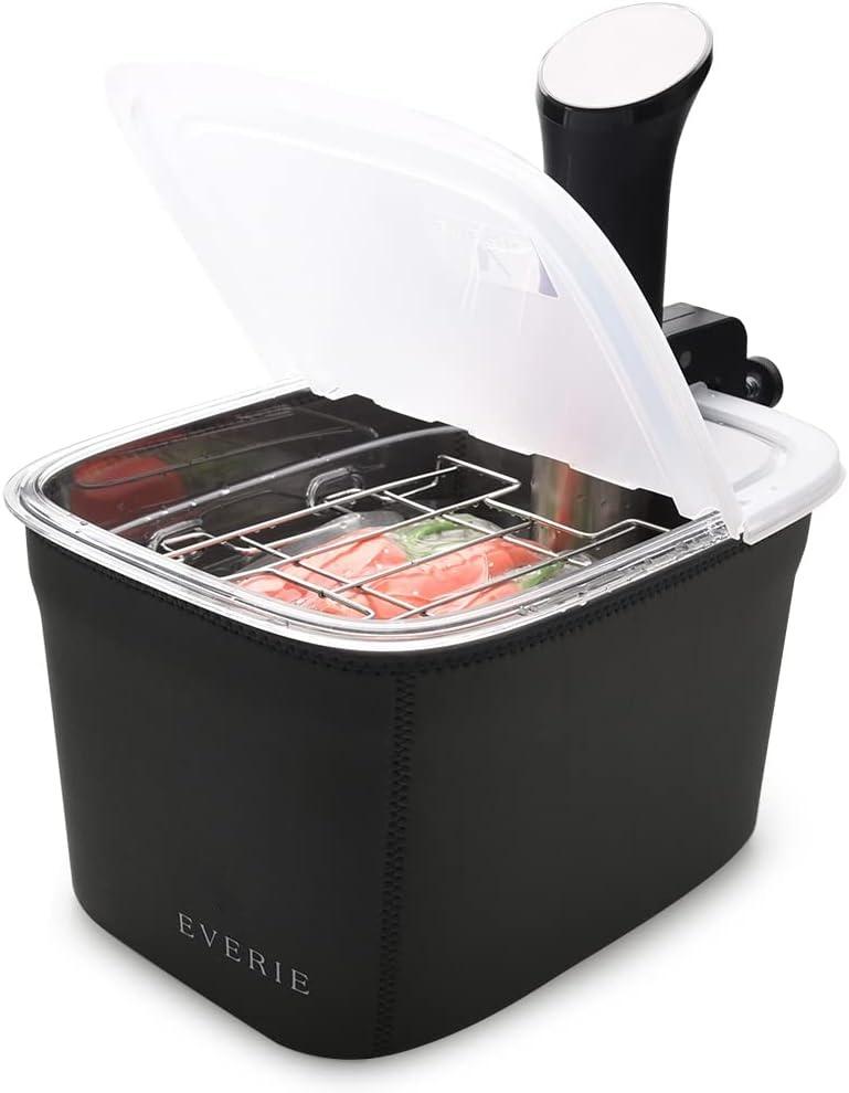 EVERIE 12 Quart Sous Vide Container with Built-in Submersion Rack Collapsible Hinged Lid & Insulated Container Sleeve Oval Design Kitchen Utensils for Cooking & Reheating Compatible with Most Sous Vide Cookers (KIT-1202-TYPP)