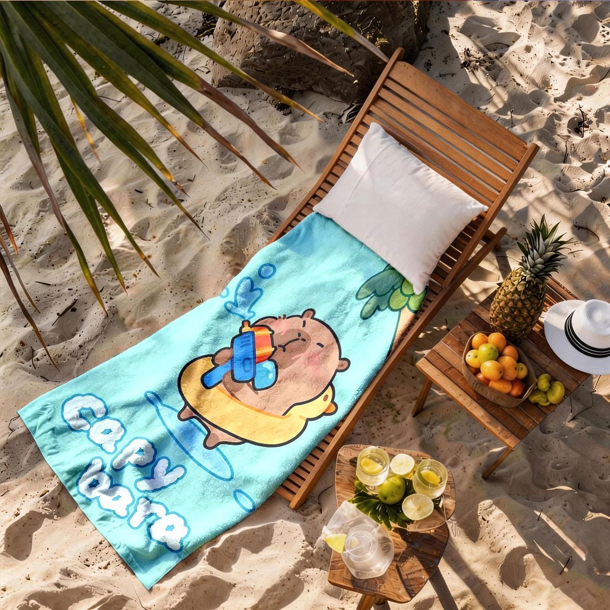 Cartoon Capybara Print Beach Towel, Super Large Size, Skin-Friendly, Absorbent and Quick-Dry, Perfect for Beach, Pool, Summer Outdoors, Quick Drying Absorbent