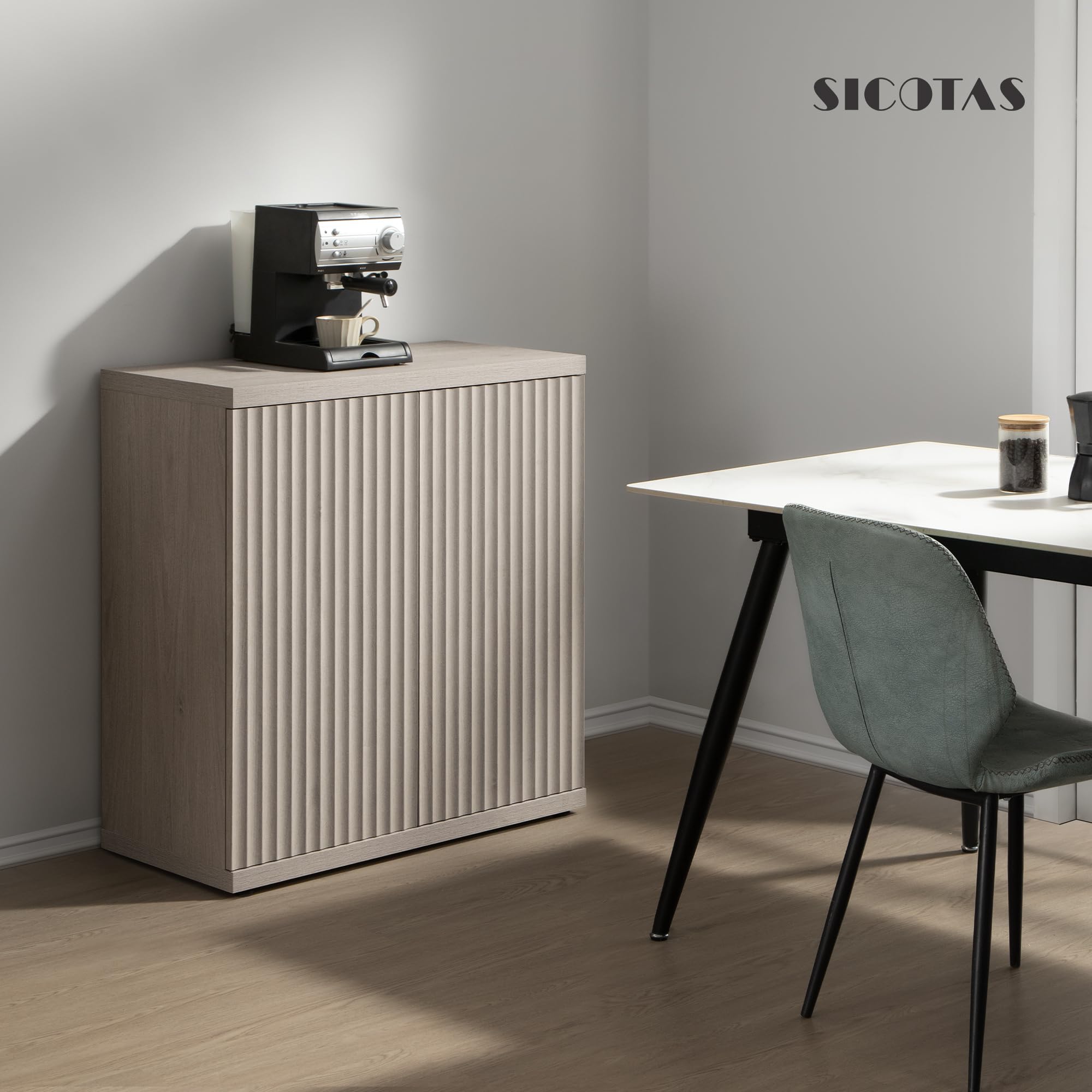 SICOTAS Buffet Cabinet with Storage Accent Sideboard 15.6" x 30.9" x 34.1" Size Modern Credenza with Doors & Shelves Fluted Media Console Mid Century Coffee Bar Table for Living Room Kitchen Dining Room Hallway, Durable