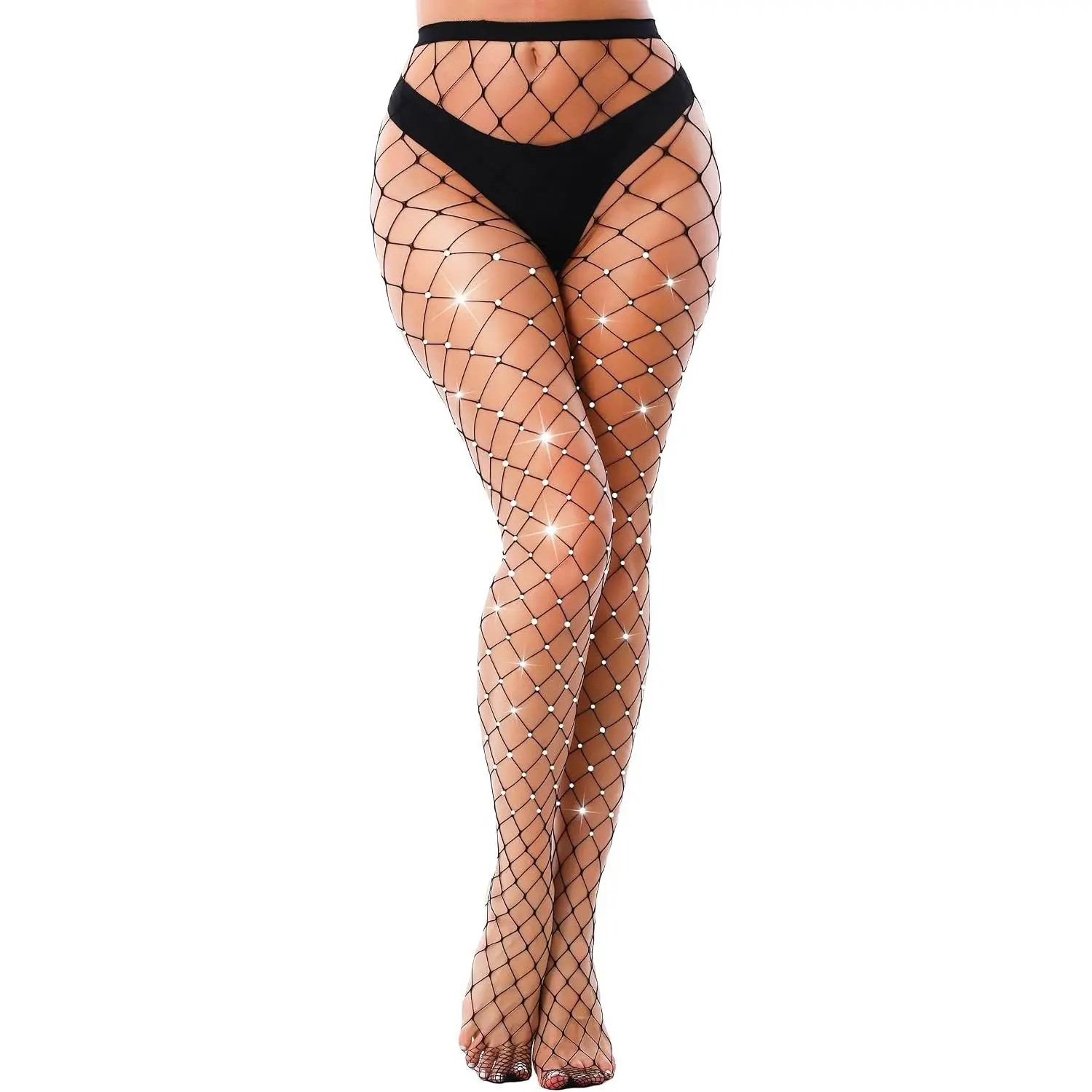 Sparkly Large Mesh Fishnet Tights with Glitter Rhinestone Stockings(Gift)