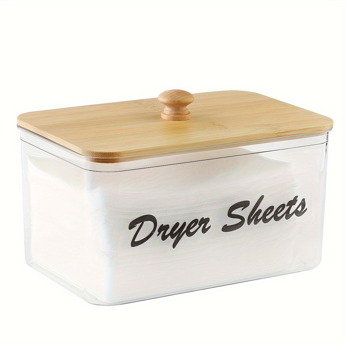 Clear Dryer Sheet Holder Container with Bamboo Lid, 1 Count Laundry Room Decor Storage Box with Label, Clean Dryer Sheet Detergent Pods Dispenser Box for Home