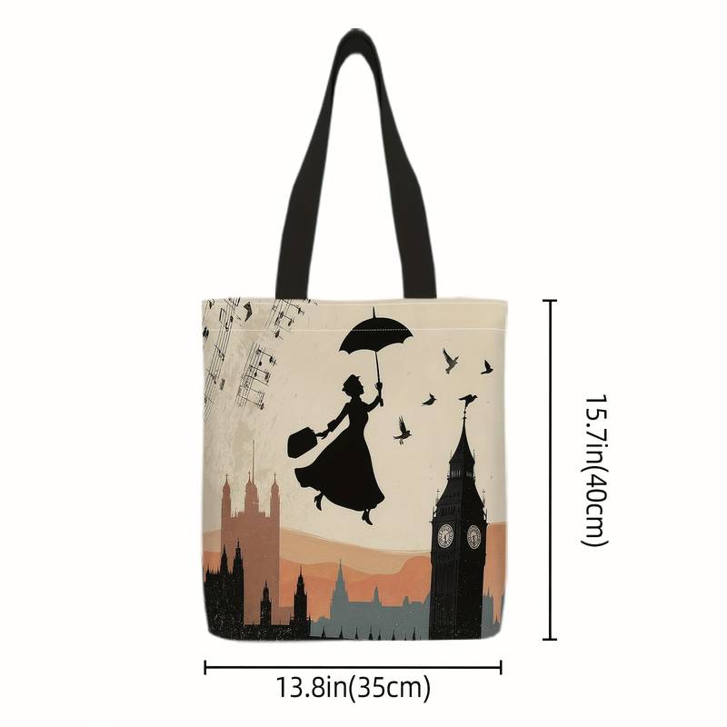 Printed Backpack with Umbrella, Bird, Cityscape Design, Durable Large Capacity, Ideal for Commuting, Parties, Beach Shopping, Travel, Daily Use
