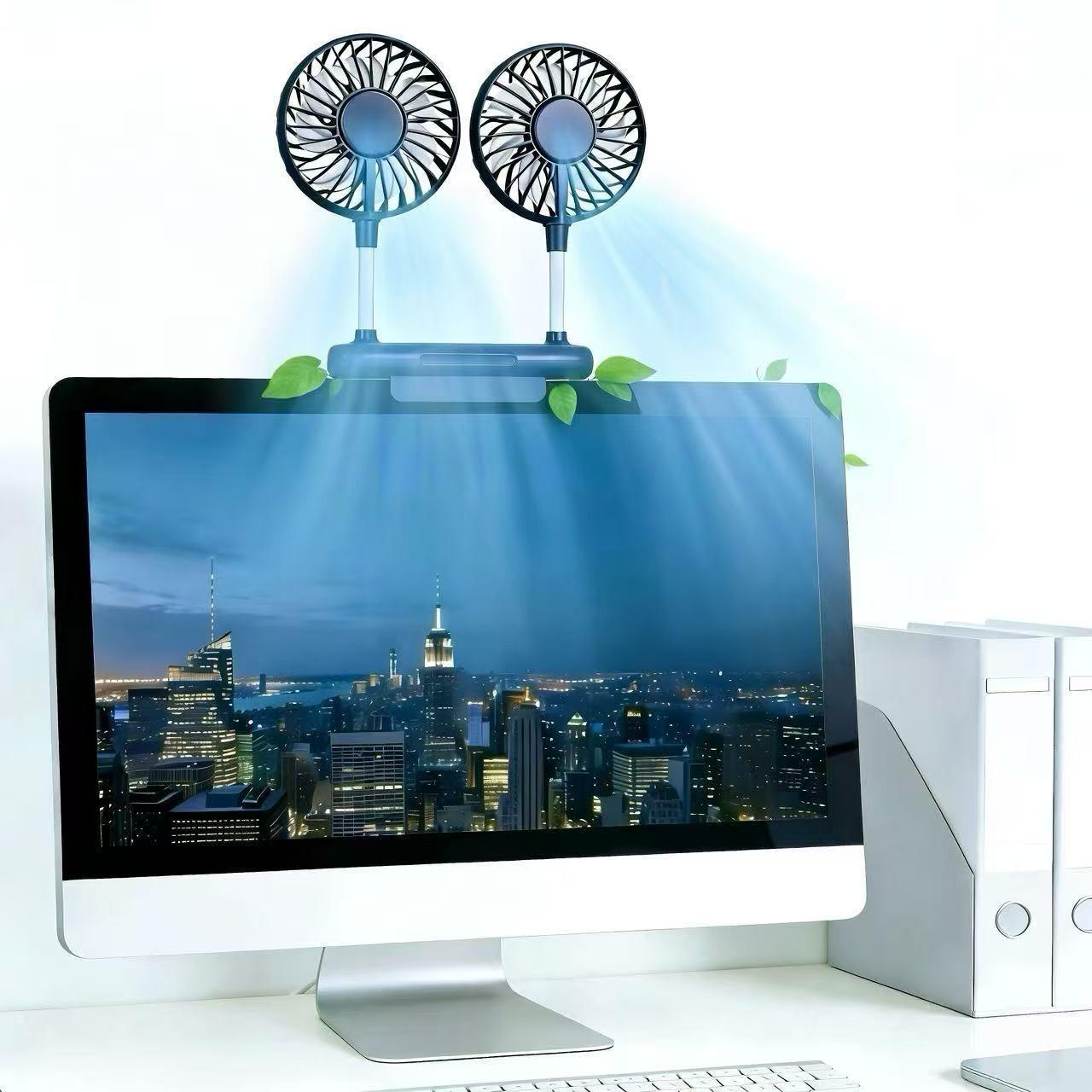 Desktop fan, monitor fan clip with 2 fan heads,3gear wind speed, office desk fan, USB powered cooling fan, quiet breeze, portable fan that does not take up space, suitable for laptops, games, homes, conferences, desktop computers