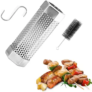 Pellet Smoker Tube,Premium Stainless Steel Portable Barbecue Smoking Tube,5 Hours of Billowing Smoke - Hot or Cold Smoking,6'' Smoker Tube with Brush and Hook for All Grill, Smoker