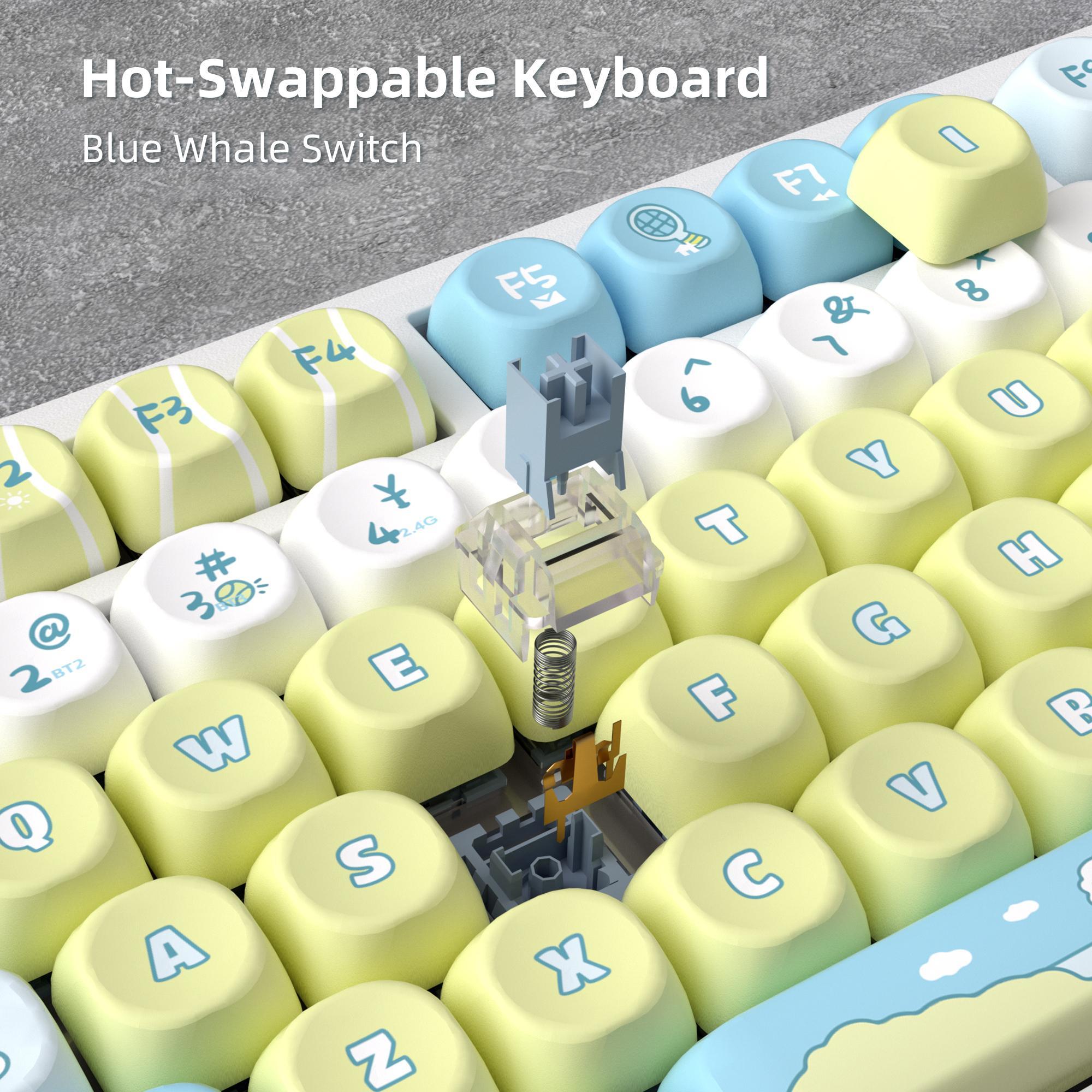 MageGee AIR75 Wireless Creamy Mechanical Keyboard, Gasket Structure, 3 Connection Modes Hot Swappable Custom Keyboard, RGB Backlit Gaming Keyboard for PC/Win/Mac, Linear Blue Whale Switch, PBT Keycaps