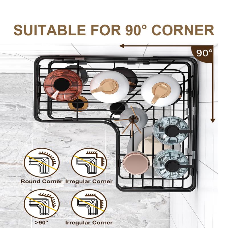 PHANCIR 5 PCS Corner Shower Caddy, No Drilling Stainless Steel Shower Storage Rack with Hooks & Toothpaste Holder for Bathroom, Black