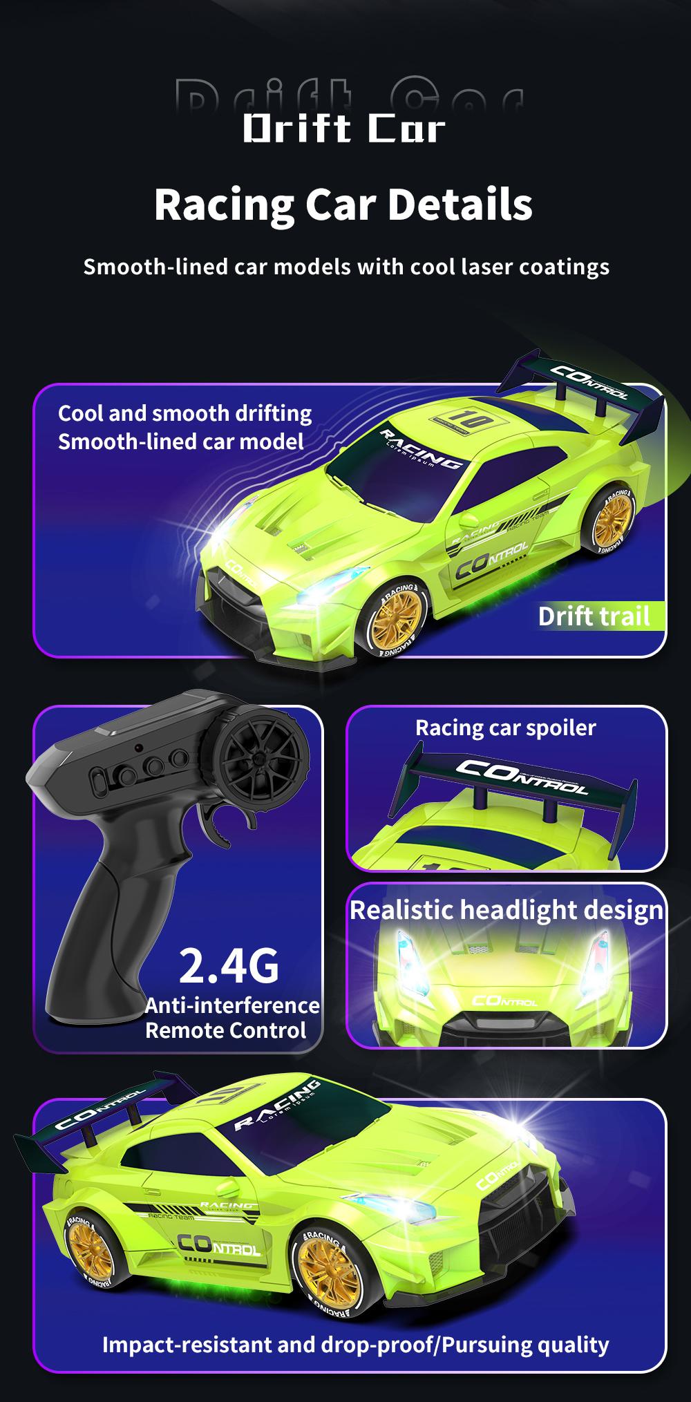 1:24 RC Drift Car, 2.4g Four-Wheel Remote Control Toy, LED Lights, Obstacle Props, Perfect Birthday Gift, Requires 2 Aa Batteries
