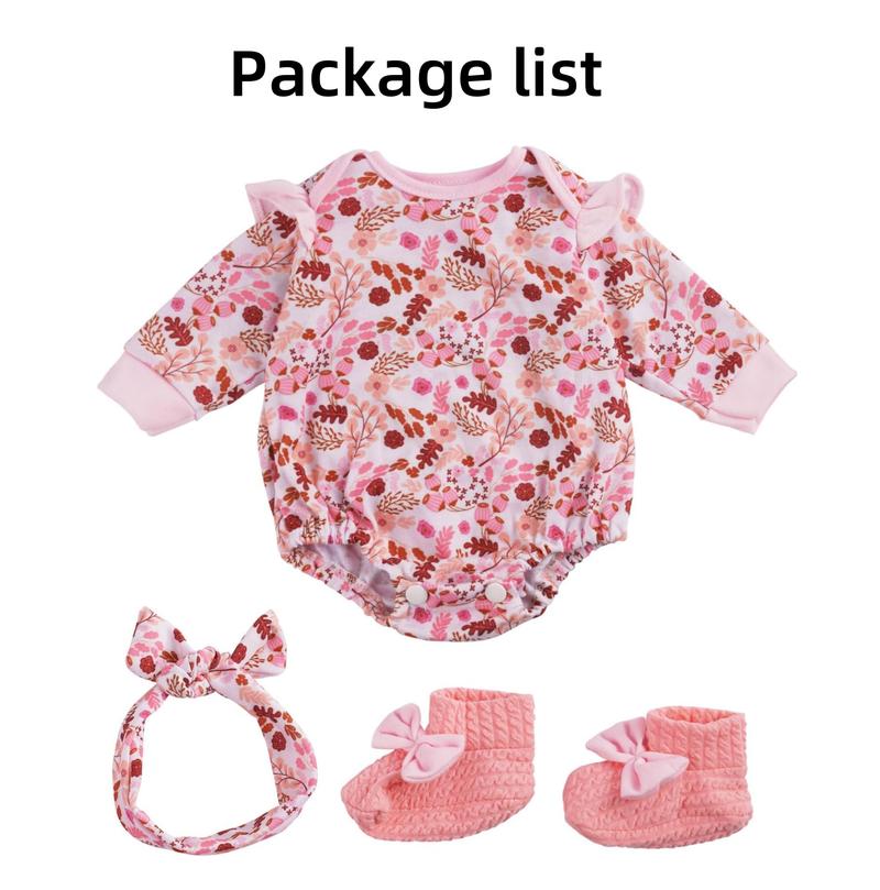 BABESIDE 3-piece reborn Baby doll clothing set 17-20 inch doll, baby doll clothing accessories floral pattern dress suitable for reborn baby doll dressing game Doll clothes set