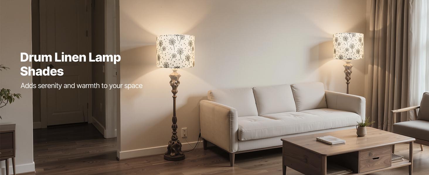 VEVOR Drum Lamp Shade 2 Set, 13 in Topx 13 in Bottomx 10 in High, Medium Drum Linen Lampshade, Replacement Lamp Shade for Table Lamps Floor Lamps, Easy Assembly Required (Light Dandelion Pattern)