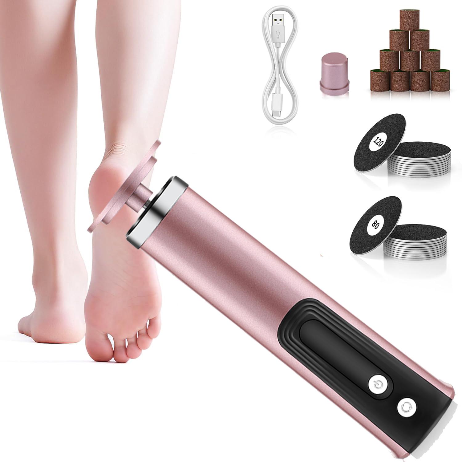 Electric Foot Callus Remover, 2-in-1 Nail Polisher Foot Heel Scrubber Dead Skin Pedicure Tools , Adjustable Speed 6 Gears, with Sandpaper for Cracked Heels Care