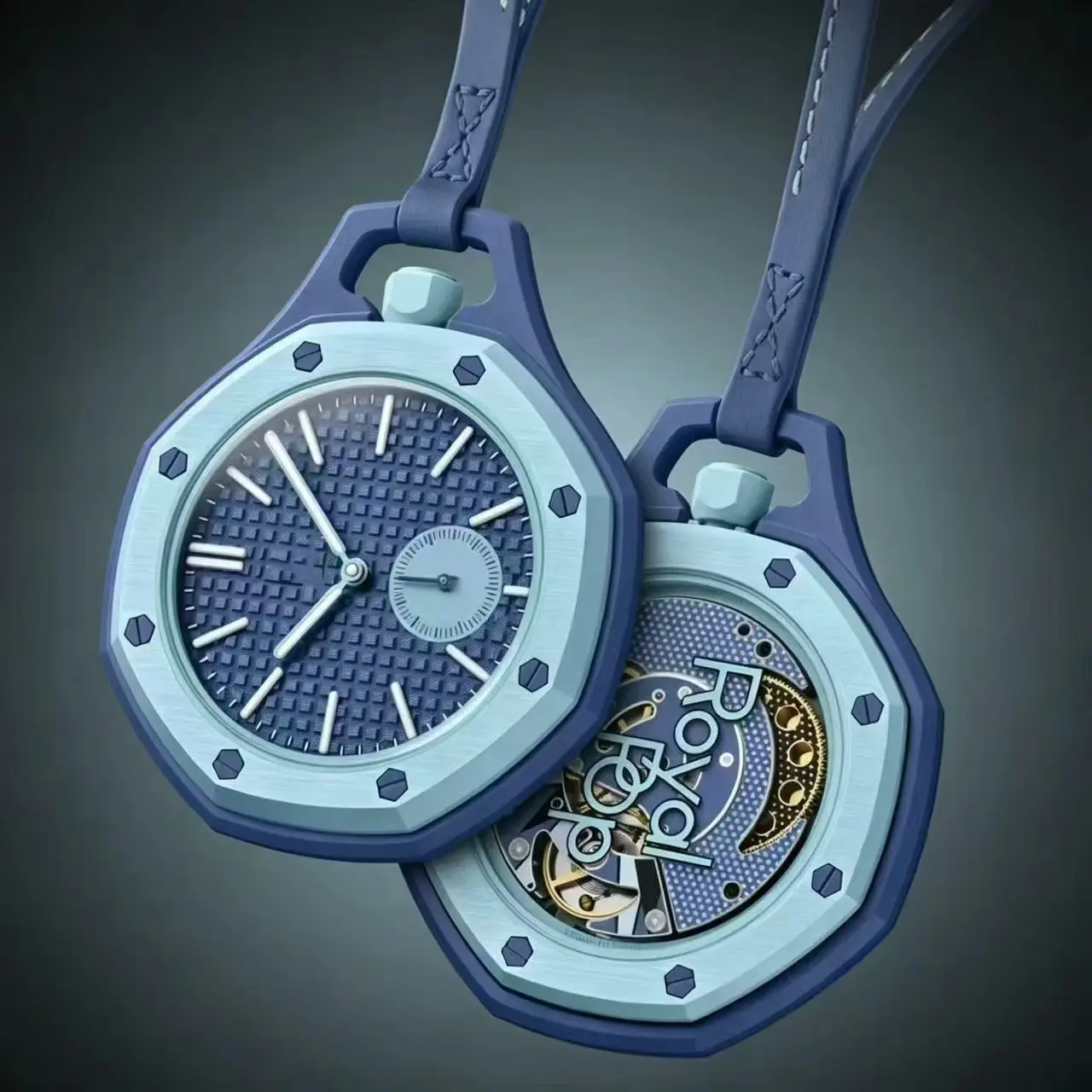 Royal Pop Octagon Pocket Watch Pendant Necklace Watch with Leather Lanyard