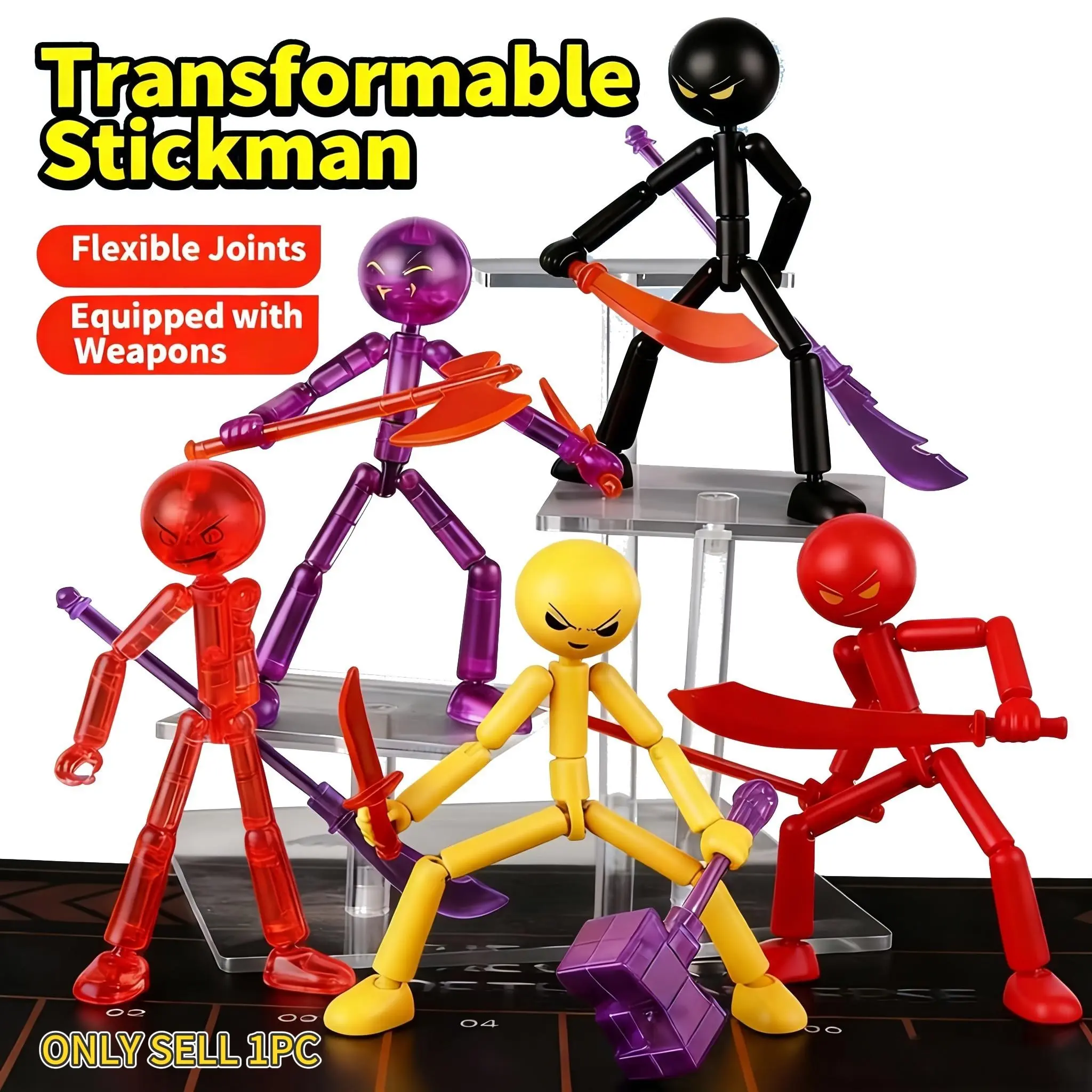Cool Matchstick Man Multi-Jointed Action Figure, Full Jointed Flexible Poseable, Includes DIY Assembly Parts, 3-Pack, Kids Educational Toy, Jointed Articulating Figurines