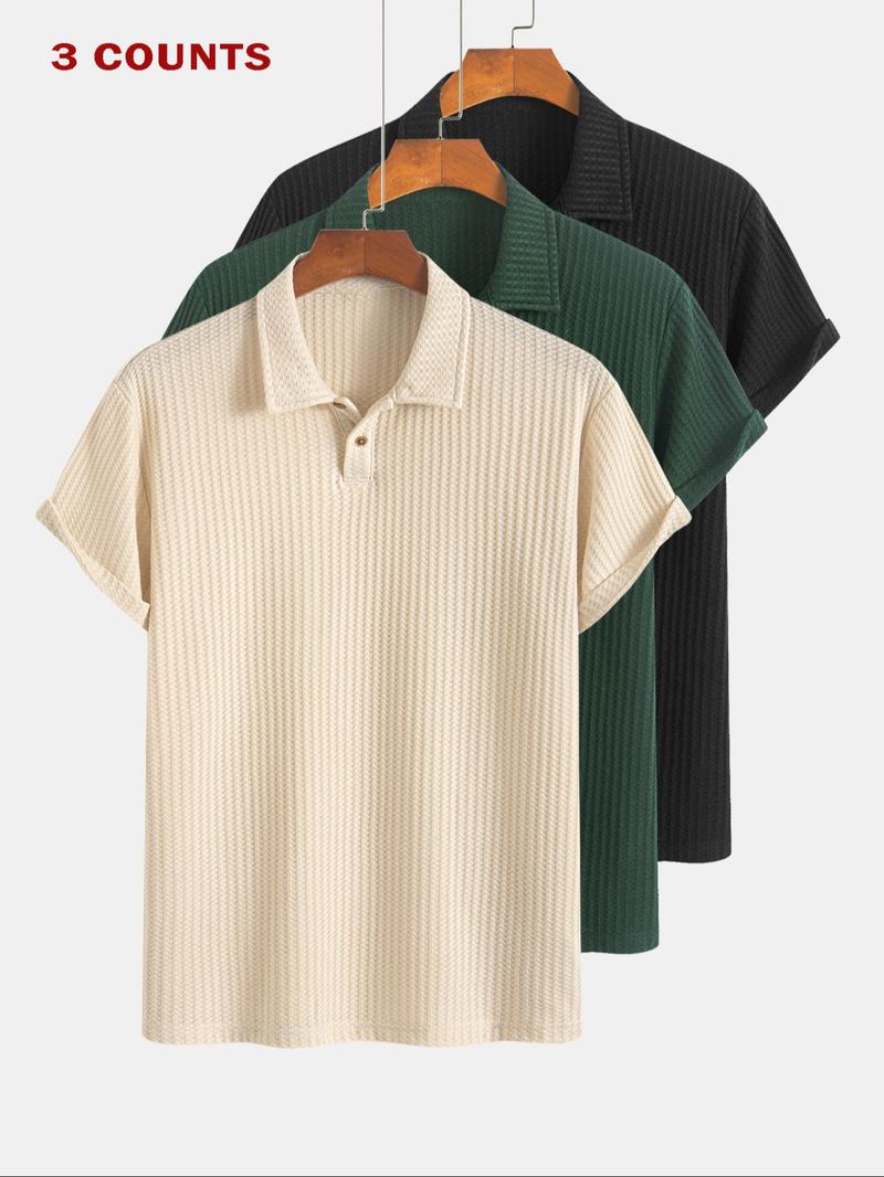 Men's Solid Color Pique Textured Knit Polo Shirt, Regular Fit Casual Short Sleeve Top for Summer, Men's Clothes for Daily Wear, Menswear