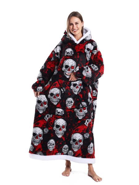 Women's Skull Print Bathrobe, Thick Casual Loungewear with Pockets, Halloween Theme, Fall & Winter, Loose-Fit TV Blanket, Flannel Cozy Blanket Women's Skull Print Bathrobe, Thick Casual Loungewear with Pockets, Halloween Theme, Fall & Winter, Loose-Fit TV Blanket, Flannel Cozy Blanket