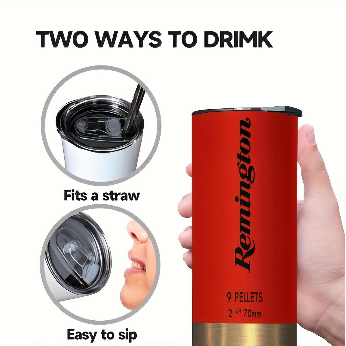 Remington Bullet Design Vacuum Flask, Stainless Steel Thermos, 1 Count Reusable Stainless Steel Water Bottle with Straw, Portable Drinking Cup for Home Office Outdoor Camping, Insulated Travel Drinkware, Insulated Tumbler, Drinkware
