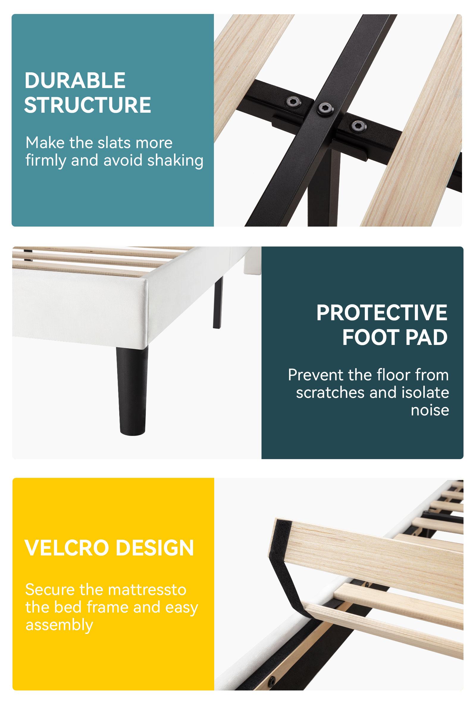 HOOMIC Modern Velvet Upholstered Platform Bed Frame【Frame Only No Mattress】Vertical Channel Tufted Wingback Headboard with Wooden Slat Platform,No Box Spring Needed,Twin/Full/Queen/King