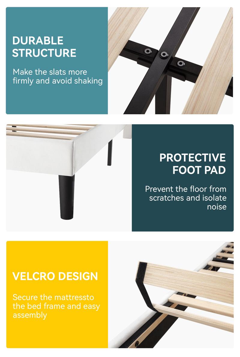 HOOMIC Modern Velvet Upholstered Platform Bed Frame【Frame Only No Mattress】Vertical Channel Tufted Wingback Headboard with Wooden Slat Platform,No Box Spring Needed,Twin/Full/Queen/King