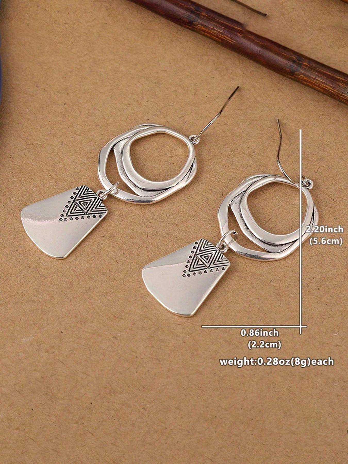 Vintage Bohemian Geometric Dangle Earrings for Women, Silver Color ...