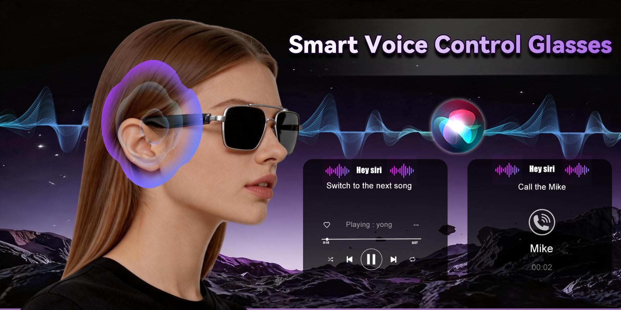 Bluetooth Audio Smart Sunglasses Glasses for Women Men,Light Blocking Bluetooth Glasses with Open Ear Speaker,Touch & Voice Control,Hands-Free Calls & Microphone for iPhone Android Music