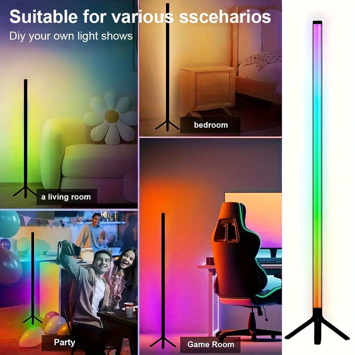 100cm RGB LED Floor Lamp with Music Sync, 39.37" Modern LED Corner Floor Lamp, USB Powered & Button Control, Dynamic Color Changing Standing Light for Living Room, Bedroom, Game Room, Unique Halloween & Christmas Gift