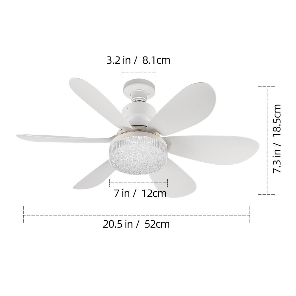 20.5-Inch E27 Ceiling Fan Light with Remote, Silent Strong Wind, Adjustable Brightness, Three Speeds, LED Energy Saving for Home
