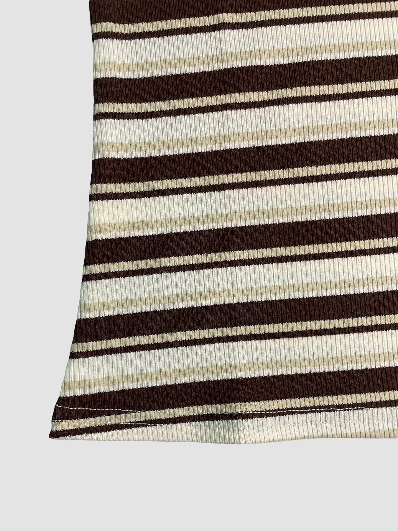 Women's Summer Olive Striped Casual Slim Fit Two-Piece Set, Round Neck Short Sleeve Top + High Waist Mini Shorts