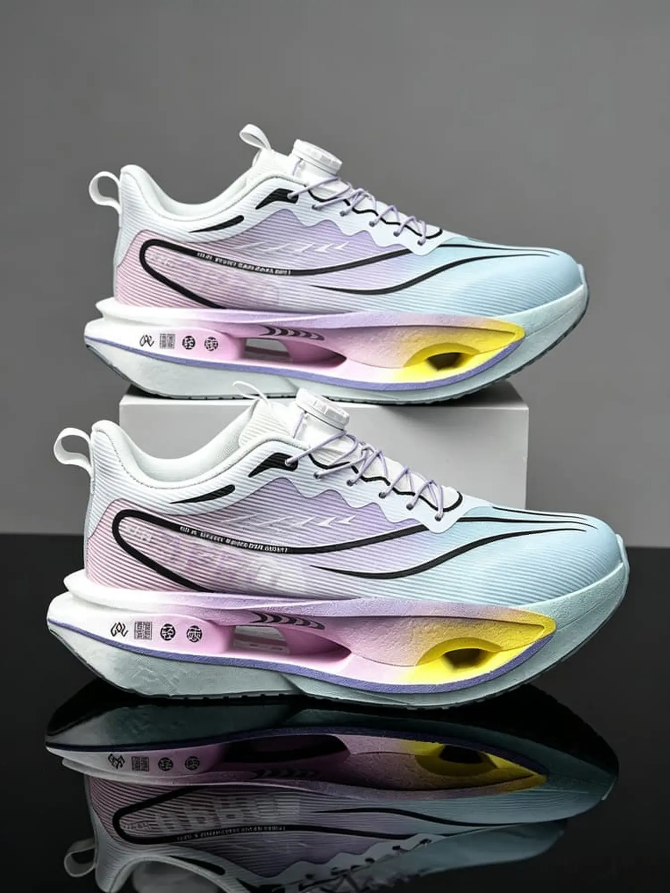 1 Pair Unisex Carbon Plate Running Shoes, Racing Style, Breathable Jacquard Upper with Rotary Buckle for Training & Outdoor Jogging