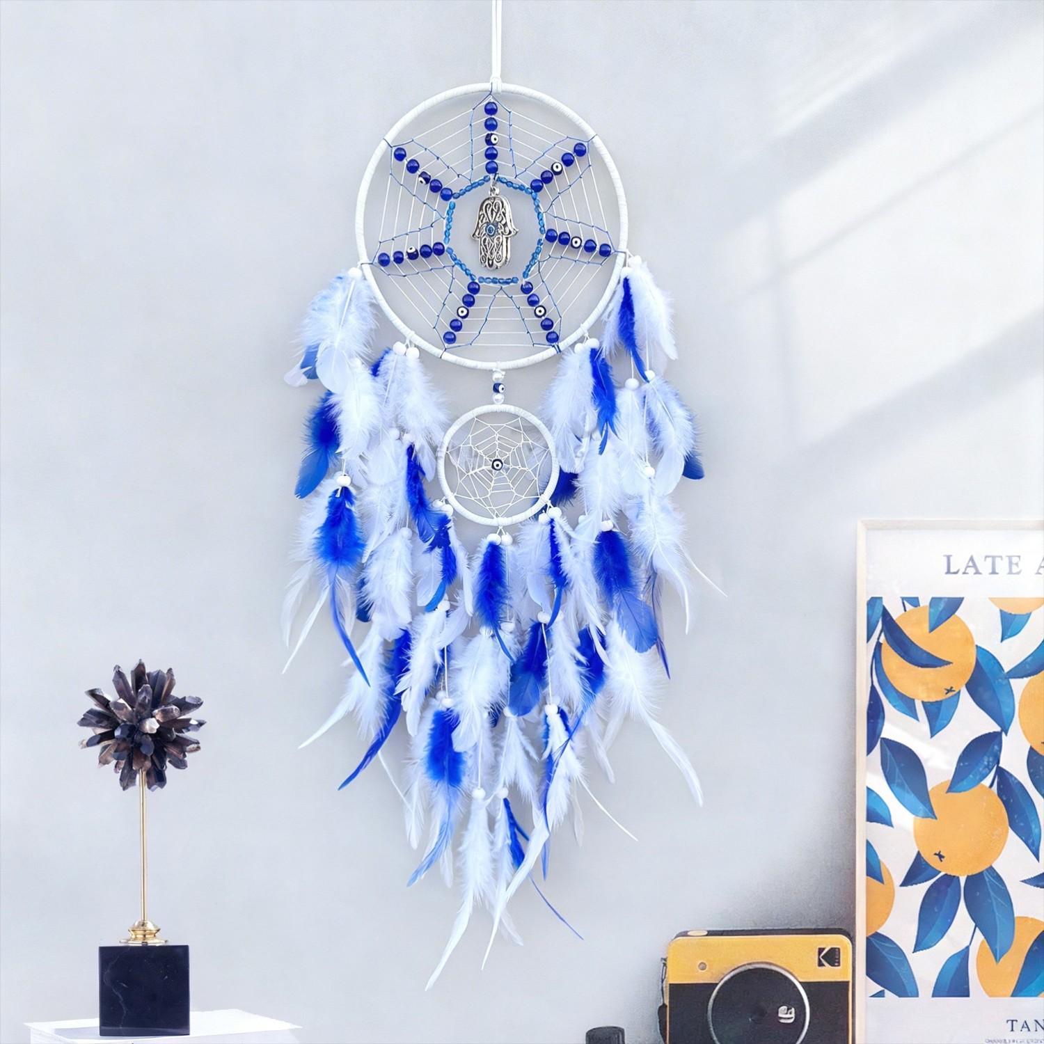 Turkish Style Blue Eye Feather Wind Chime, Demon Eye Dream Catcher, Middle East Bestseller, Unique Decorative Ornament