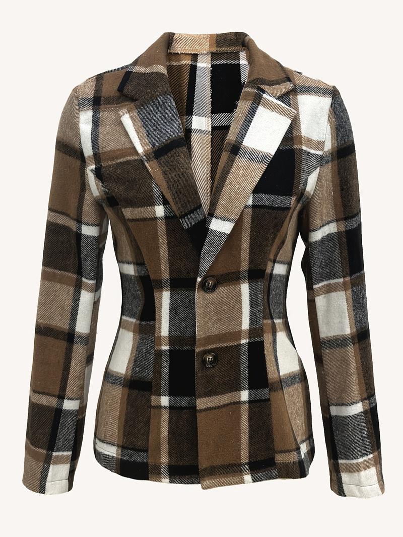 Women's Plaid Print Button Front Lapel Neck Coat, Casual Long Sleeve Outerwear for Fall & Winter, Ladies Clothes for Daily Wear, Jackets
