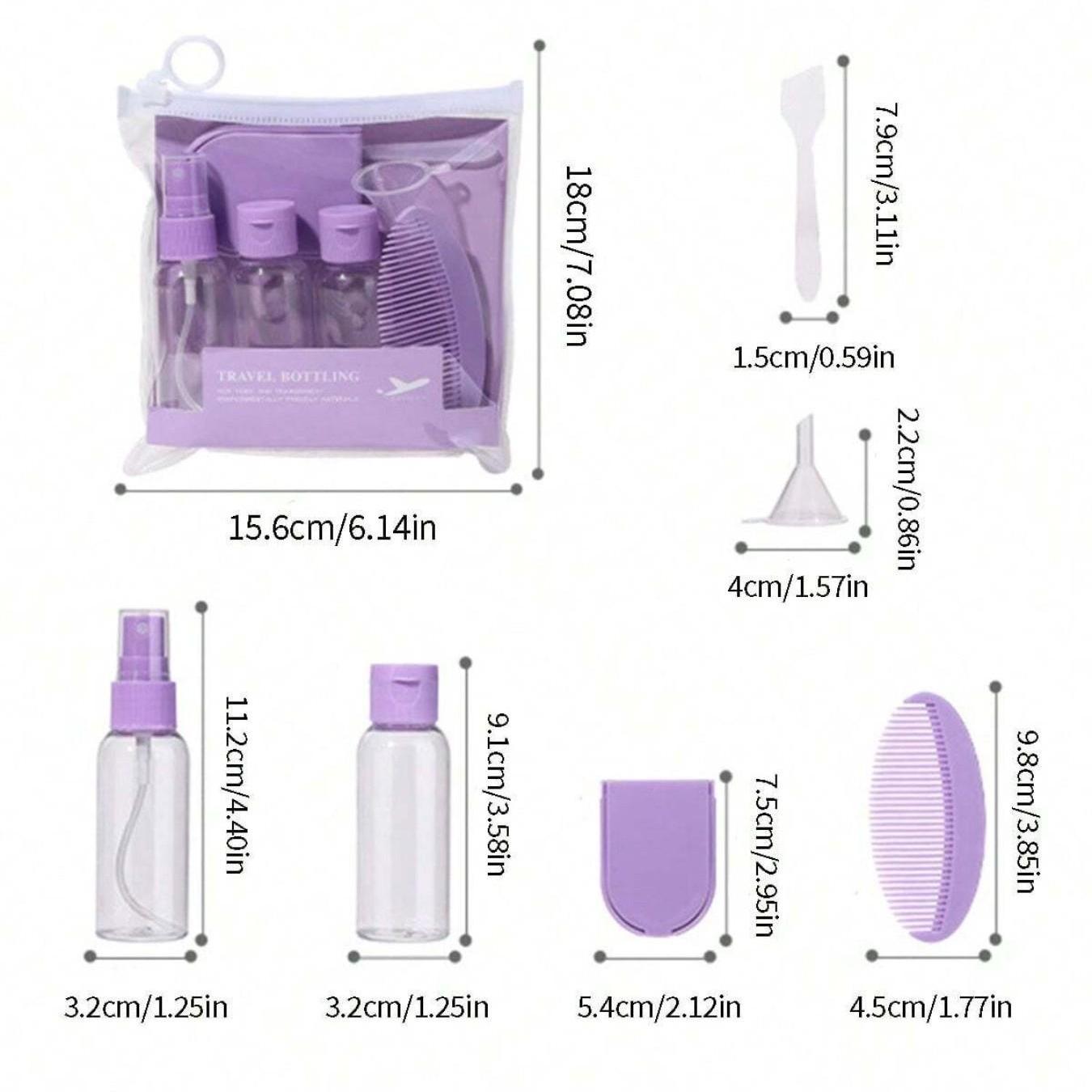7-Piece Travel Essentials Set, Includes Empty Bottles & Spray Bottle, Portable Makeup Mirror & Comb Kit, Ideal for Trips, Travel Containers