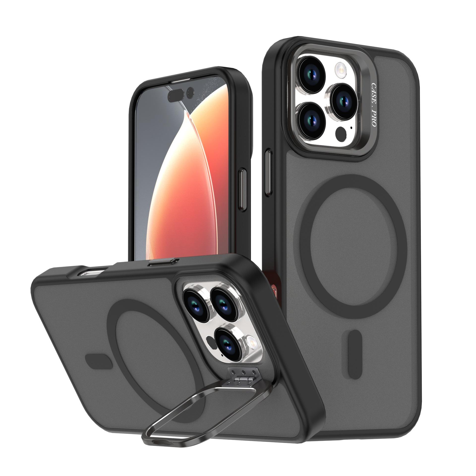 Matte Built-in Magnetic Ring Smartphone Casing for iPhone 12-17 Pro Max, Adjustable Lens Ring Handheld Stand, Shockproof Full Body Protection Cover for Devices, Supports Magnetic Wireless Charging & Car Mount