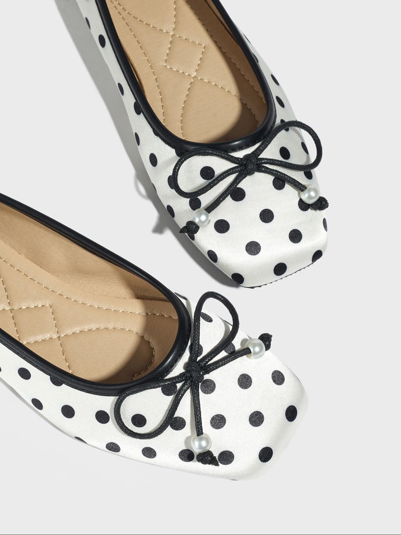 Women's Square Toe Mary Jane Shoes, Polka Dot Design, Comfortable Lightweight Flat Casual Shoes for Fall Winter, Mary Jane Flats