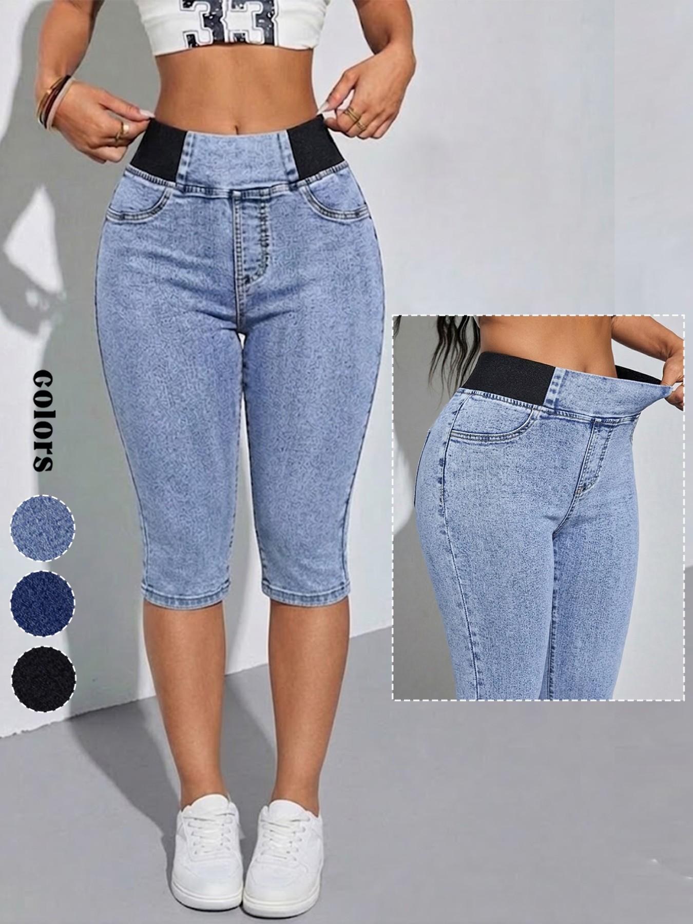 GILIPUR Women's Slim-Fit Solid Color Mid-Rise Stretch Denim Capri Pants, Elastic Waistband Skinny Jeans, Casual Comfortable Pull-On Summer Trousers for Outdoor & Daily Wear GILIPUR Women's Slim-Fit Solid Color Mid-Rise Stretch Denim Capri Pants, Elastic Waistband Skinny Jeans, Casual Comfortable Pull-On Summer Trousers for Outdoor & Daily Wear