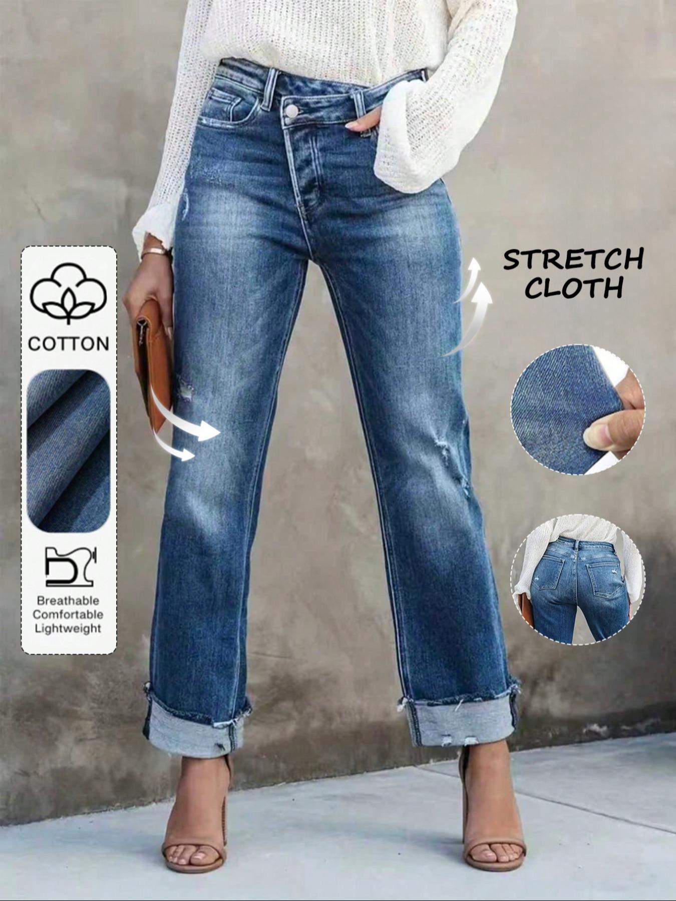 Women's Solid Color Jeans, Casual Comfy Denim Pants for Daily Wear, Ladies Bottoms for All Seasons