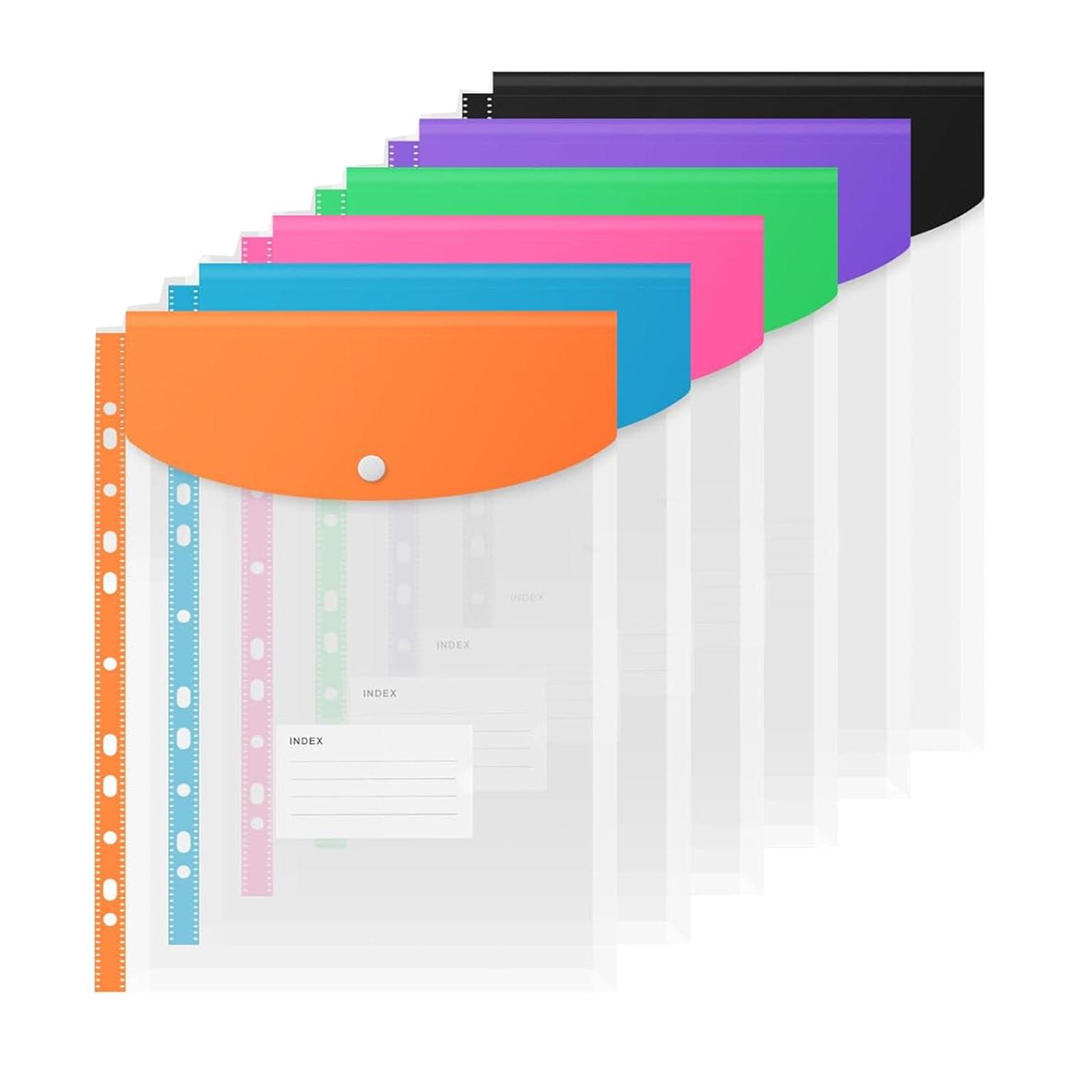 Envelope File Folder, 6 Counts Transparent Snap Closure File Binder, 11 Holes Expandable Pocket Binder Folder for School Home Office