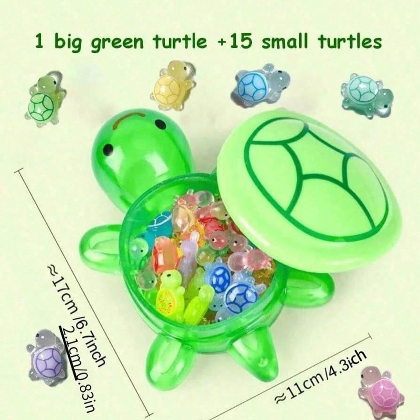 Glowing Large Turtle Decor, 15 Small Turtles Included, Unique Handmade Storage Box, Party Gift, Home Decoration, No Power Needed