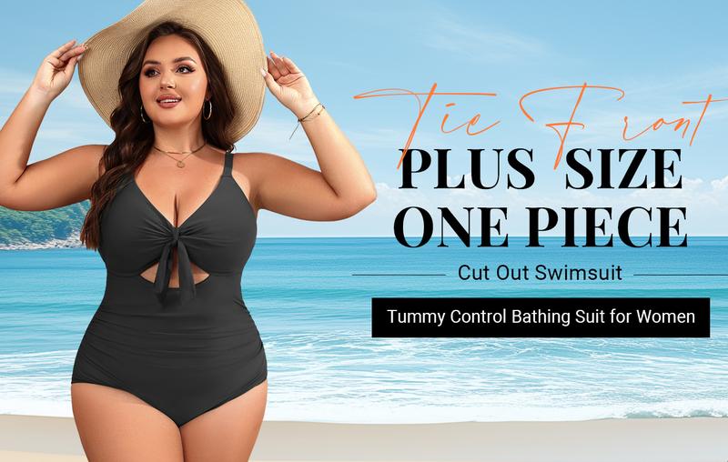 Aqua Eve Plus Size One Piece Swimsuit for Women Tummy Control Bathing Suit Cutout Swimwear