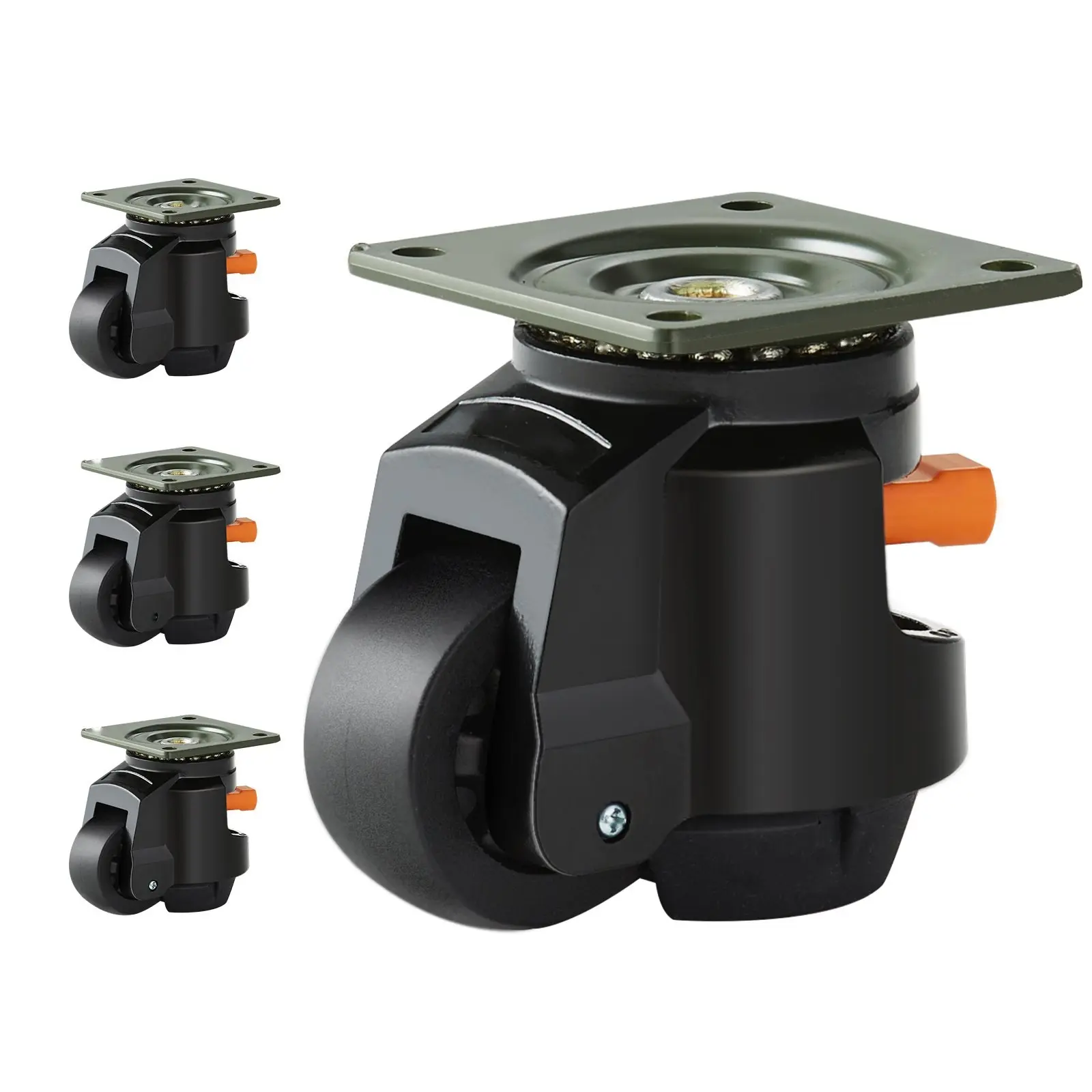 Leveling Casters Set of Four, 2200 Lbs Total Load Capacity, 2.5-Inch Wheels, Heavy-Duty with Upgraded Handle Design, 360 Degree Swivel Caster Wheels, Adjustable Casters with Feet for Workbench, Machinery and Equipment