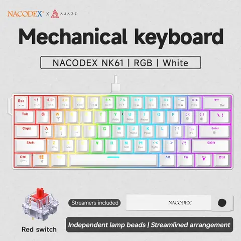 AJAZZ NK61 Compact Mechanical Keyboard with Red Switches, Mixed Light/RGB, Gaming Mechanical Keyboard for 61-Key Office Use, Suitable for Gaming and Office, Mechanical Pc Keyboard