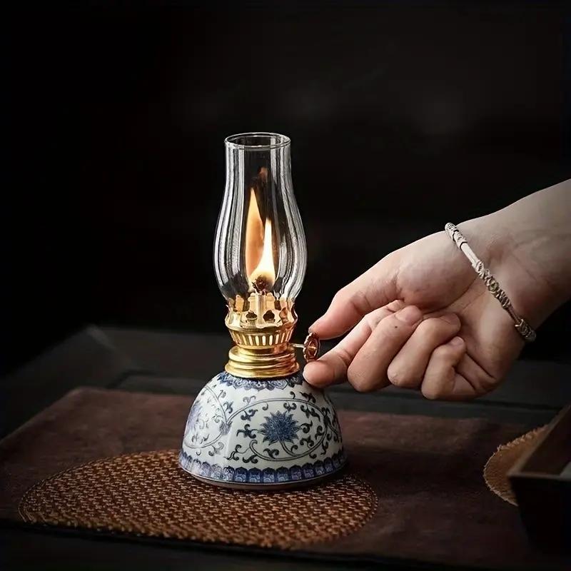 Porcelain Butter Lamp Without Oil, Lamp Stand Ornament, Outdoor Camping Atmosphere Lamp, Indoor Decorative Ornament, Table Decoration, Valentines Day Gift, Lighting