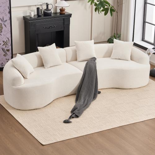 【Bellemave】Curved Boneless Sofa,Compression Modular 110'' Sectional,White High-Density,Couches Sleeper for Living Room Bedroom Apartment Lounge,Chenille