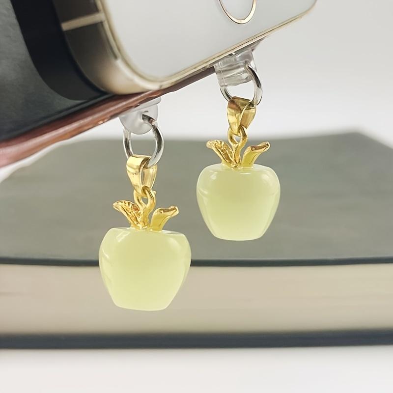 2 Pcs、3 Pcs、1 Pcs Glowing Apple-shaped Phone Dust Cap - Acrylic, Glow-in-the-Dark Design, Gold Leaf Details, Elegance Phone Accessory, Dust Protection, Phone Dust Cover | Gold Leaf Accents | Acrylic Phone Charm