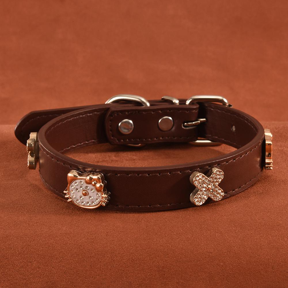 Leather Pet Collar for Small Dogs and Cats, Pearl and Rhinestone Design, Stylish Dog Harness Accessory, Elegant Cat Necklace