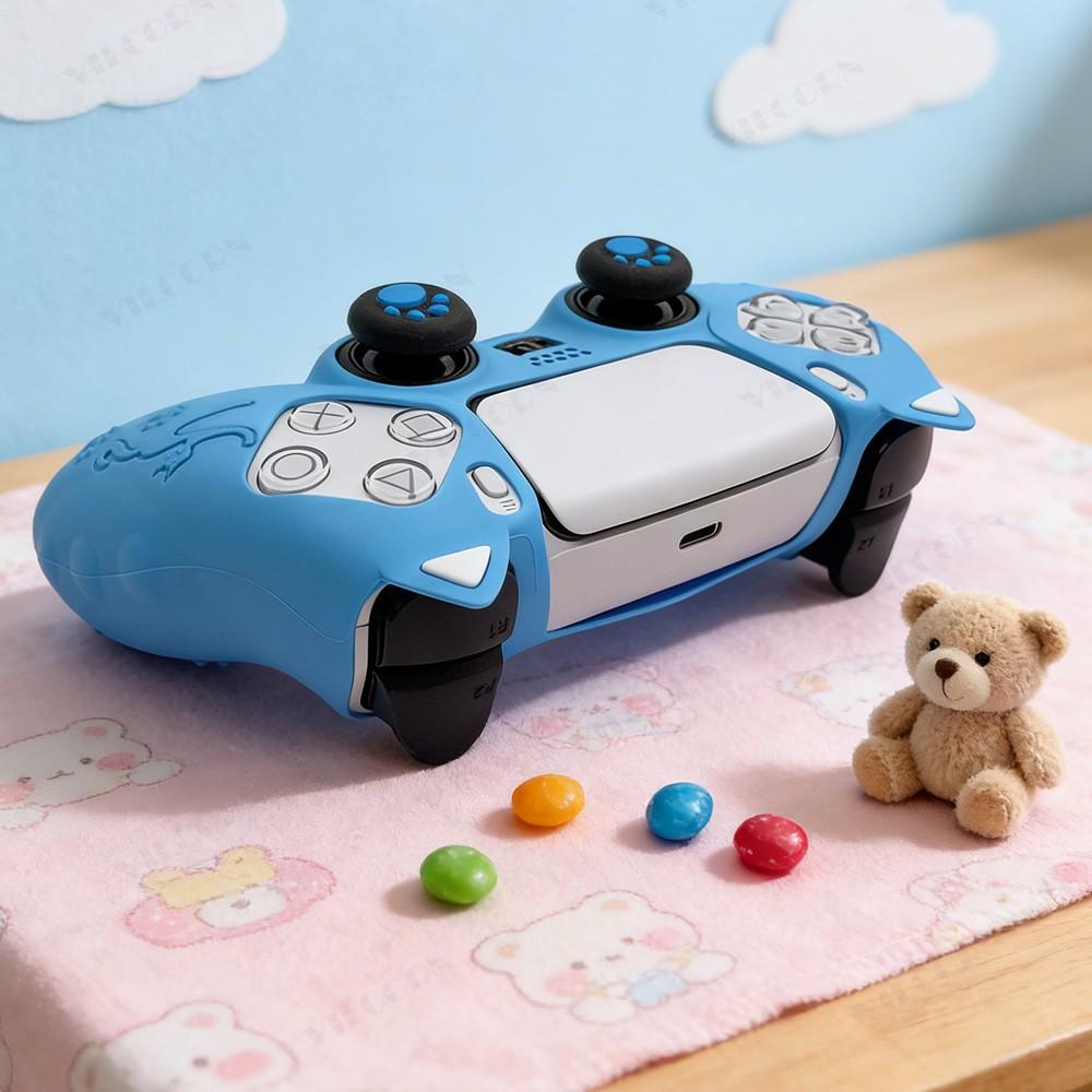 Cute Skin Protection Case for Playstation5 Controller, Includes 1 Handle Cover and 2 Custom Thumb Grips, Perfect Accessory Set, Gaming Console Accessories