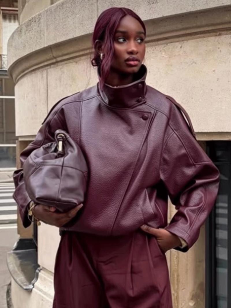 Faux Leather Jacket Woman Outerwears Fashion Asymmetric Zipper Bomber Jacket Demi-Season Streetwear Plus Size Women's Black Jacket Long Sleeve New In Coats Motorcycle Jackets