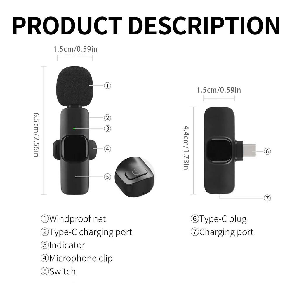 Wireless lavalier microphone (with velvet microphone cover) suitable for IOS or Android black mini professional noise cancelling microphone, mobile live streaming, suitable for outdoor video logs, travel TikTok and adventure vlogs, noise cancelling microp