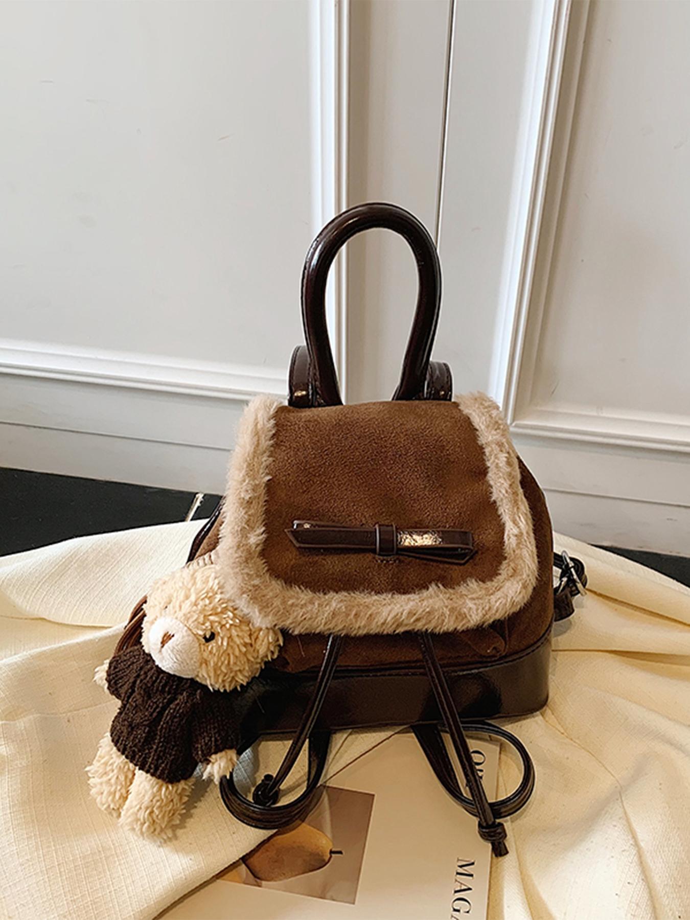 New Winter Plush Patchwork Shoulder Bag, Cute Mini Fall & Winter Essential, Fashion Backpack for Women, Christmas Party Must-Have