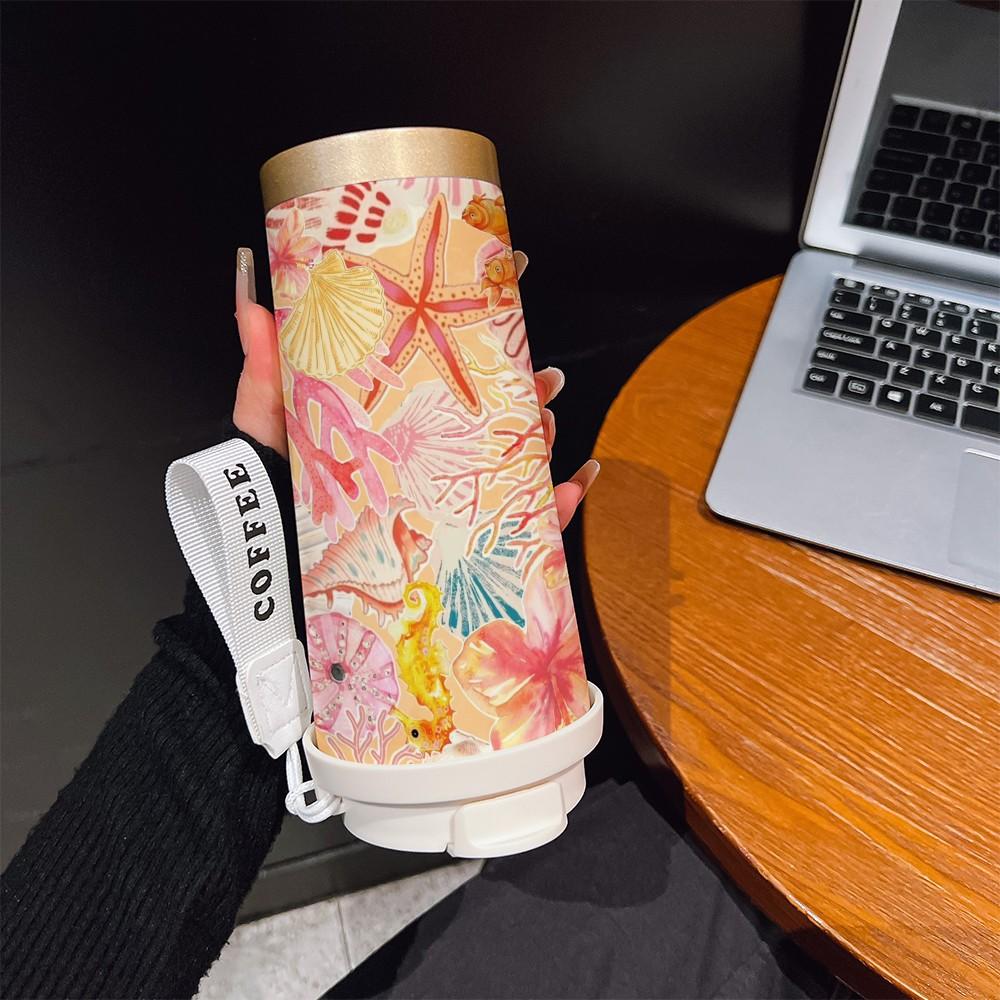 Abstract Ocean Starfish Coffee Cup, Portable Dual Drink Insulated Tumbler, Heat/cool Keeper, Stylish, Office, Travel, Sports Essential