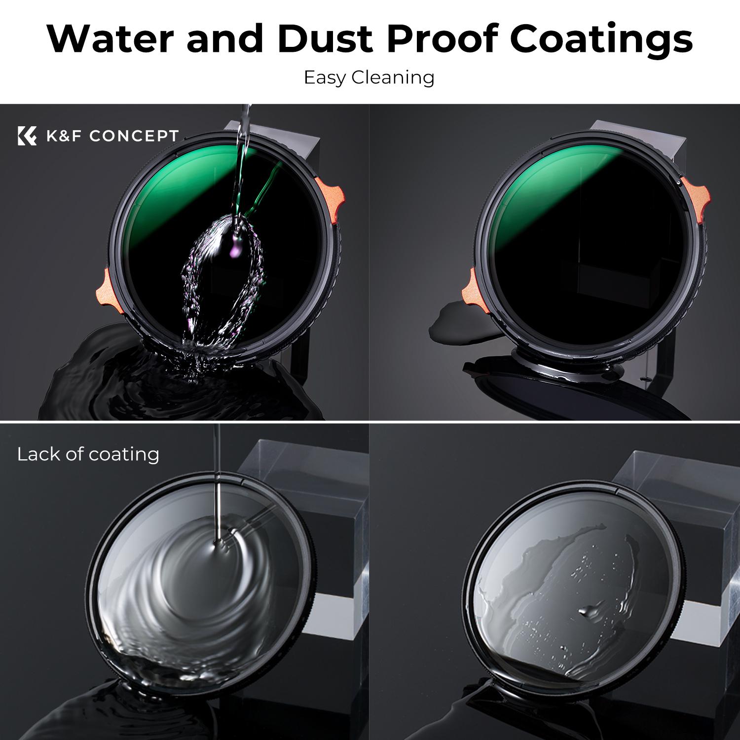 【K&F CONCEPT】Variable ND4-64 & CPL 2-in-1 + MCUV Protection Filters Kit (3 Pcs) for Camera Lens, 28 Multi-Coated 2-6 Stops Variable ND UV Lens Filters Set circular polarizer