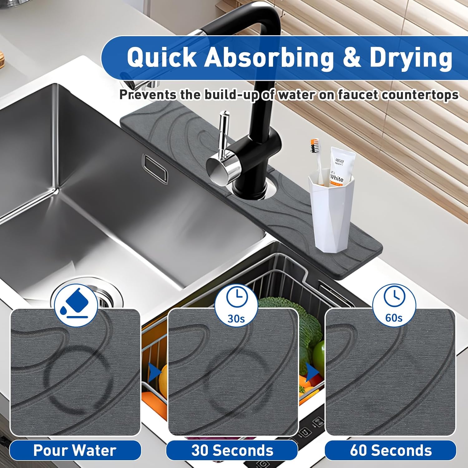 2 count Faucet Mat for Kitchen Sink 15.74"x3.94" Diatomite Quick Dry Sink Splash Guard Absorbent Kitchen Stone Sink Tray Faucet Splash Guard for Bathroom Counter 2 count Faucet Mat for Kitchen Sink 15.74"x3.94" Diatomite Quick Dry Sink Splash Guard Absorbent Kitchen Stone Sink Tray Faucet Splash Guard for Bathroom Counter